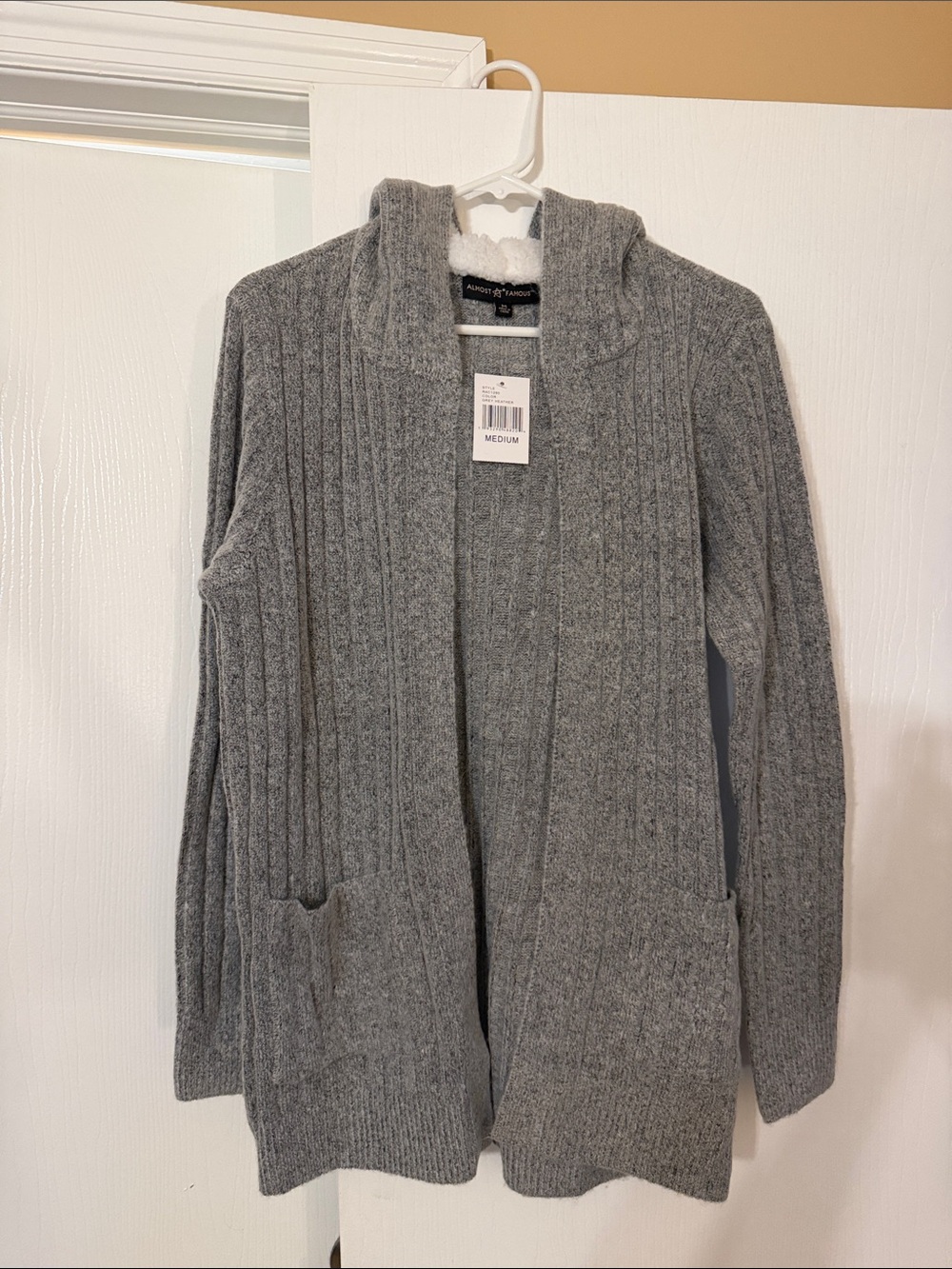 Almost Famous Heather Gray Hooded Ribbed Open-Front Cardigan